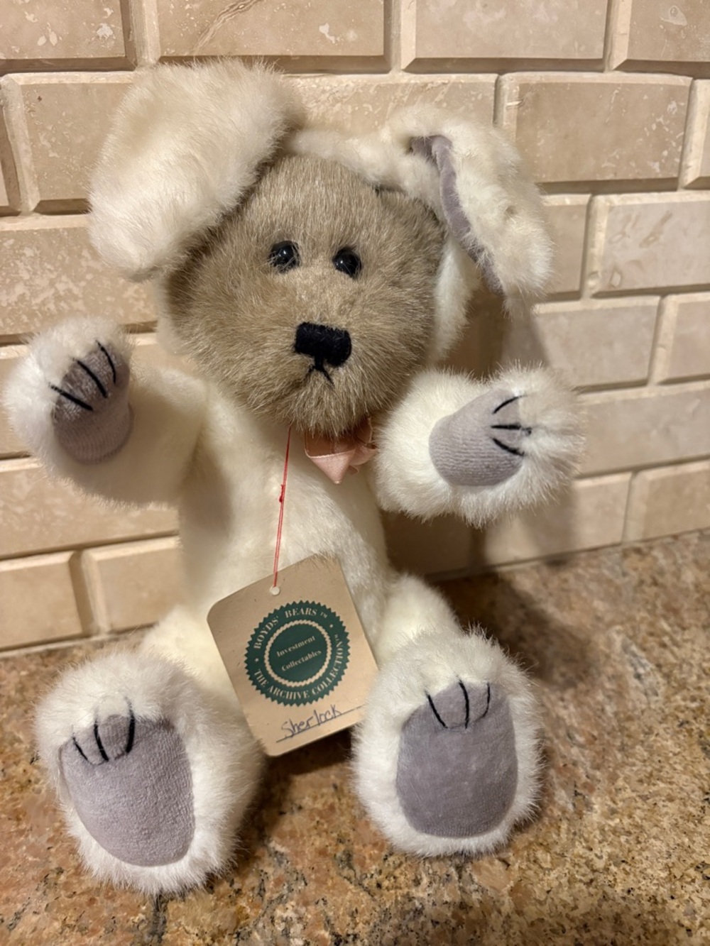 Boyd’s Beat Plush Bear in Bunny suit with Cream Fur and Gray Accents
